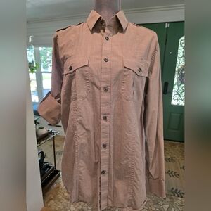 Express Men's Light Tan/Gray Casual Button Down Shirt